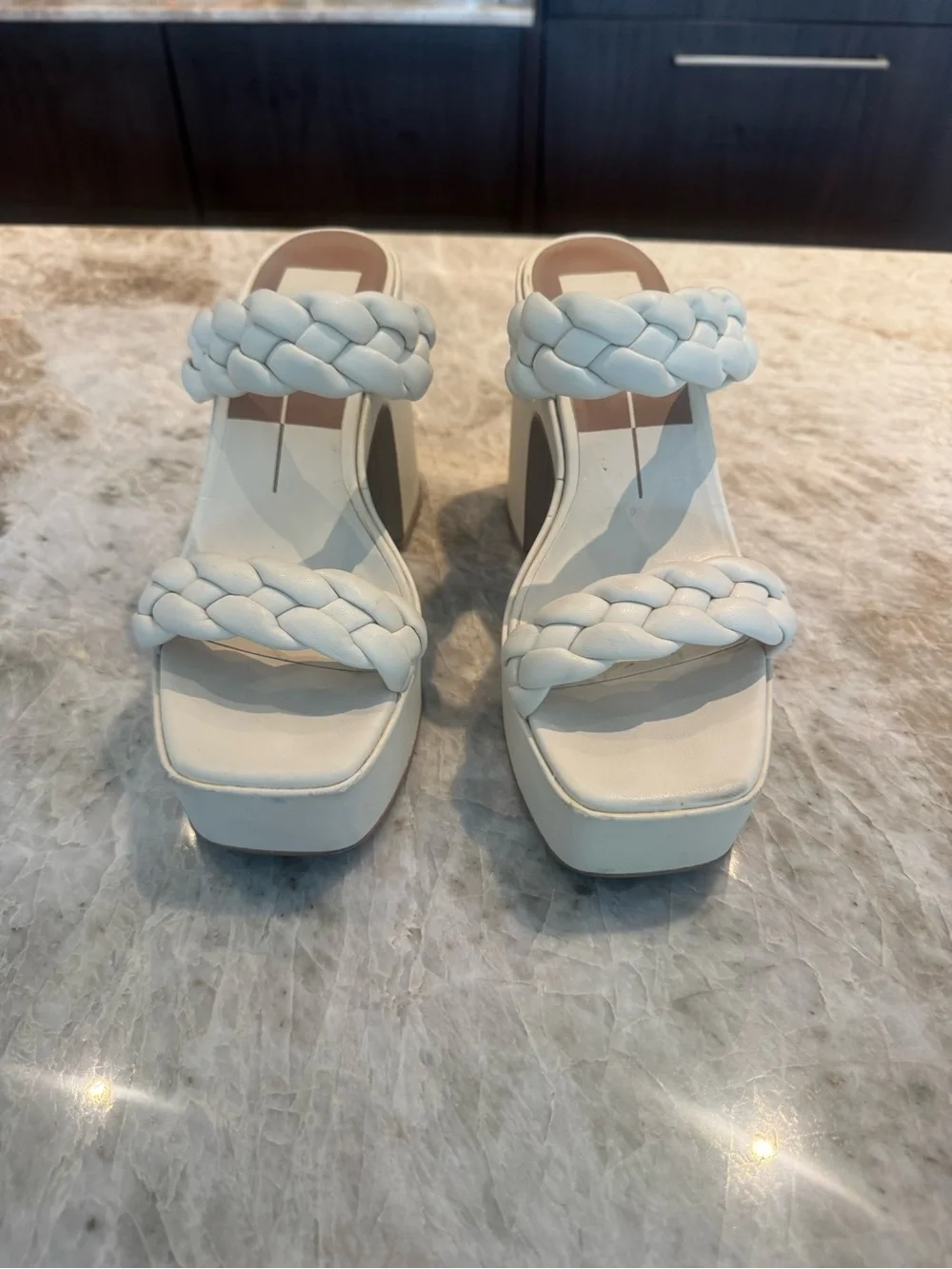 Dolce Vita Cream/White Braided Platform Heeled Sandals - size 7
